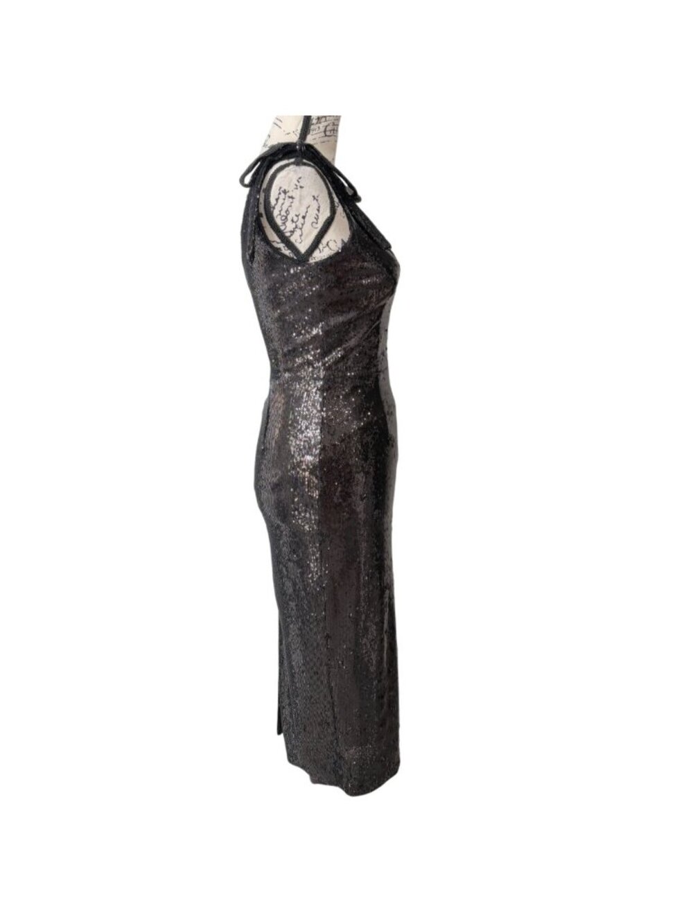 Dress The Population Sz XS Black Mary Sequin Dress Cocktail Sleeveless Midi NEW - Picture 2 of 8